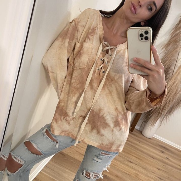 Strawberry Smoothie Lace Up Sweater Top